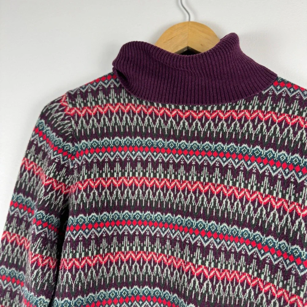 LL Bean Womens Purple‎ Fair Isle Turtleneck Sweater Size M Regular Knit Pullover